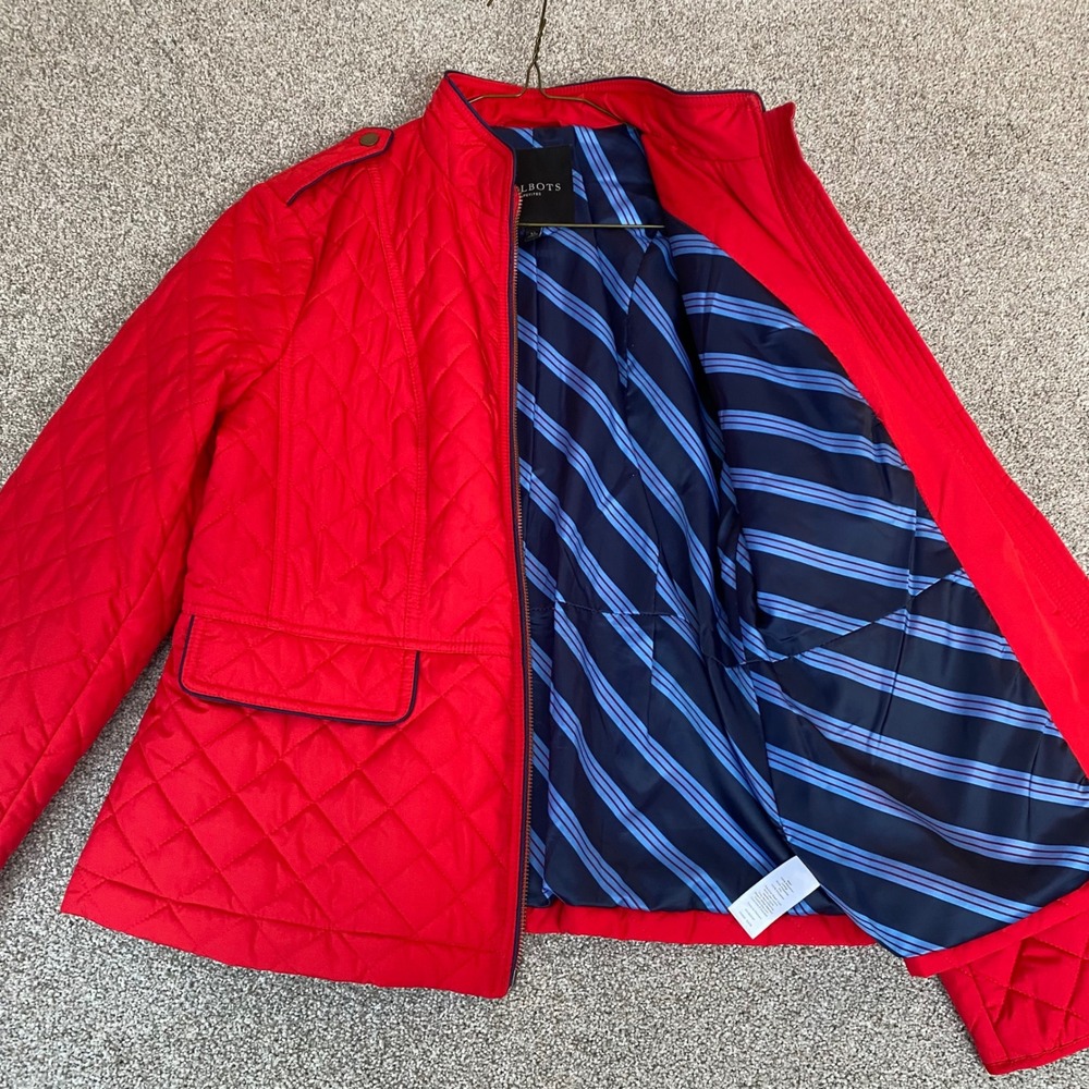 Talbots Petites Red Quilted Barn Jacket Zip Front Lined Size LP